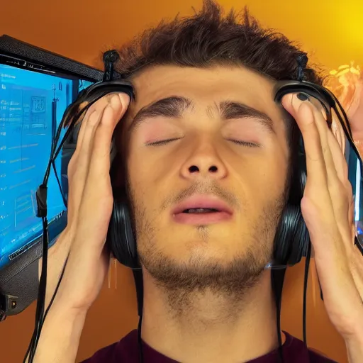 Image similar to a livestreamer streaming his dreams directly from his mind, highly detailed, photo, 4K