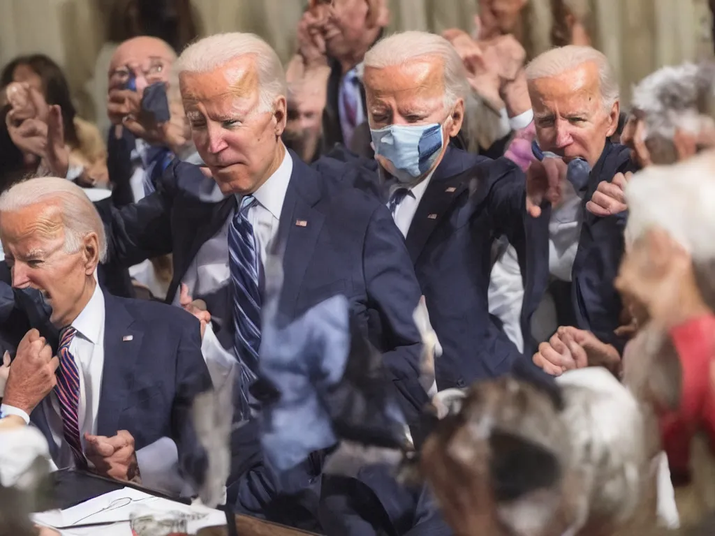 Prompt: Joe Biden attending a secret socialist meeting, highly detailed, 4k