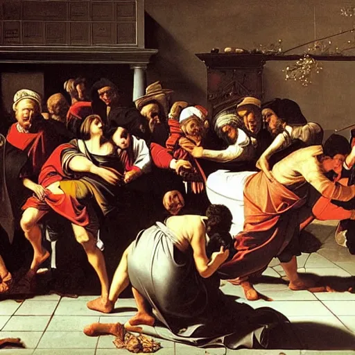 Image similar to the initial rush on black friday, by caravaggio