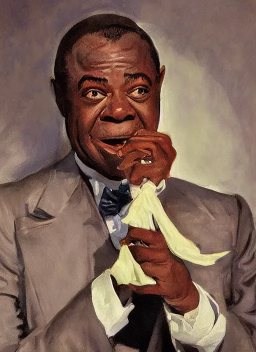 Image similar to a portrait of louis armstrong holding a white handkerchief, by john singer sargent, dramatic lighting, highly detailed digital painting