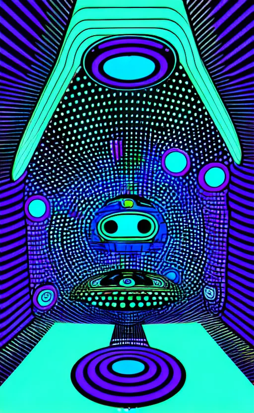 Image similar to trippy spaceship interior alien wall panel from the movie tron, psychedelic dot sculpture, wide angle shot, white background, vector art, illustration by jack kirby