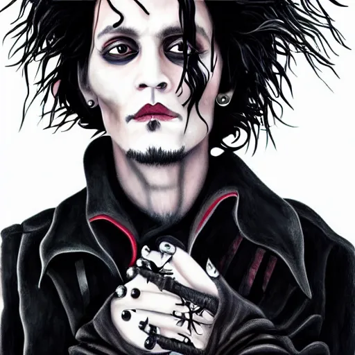 Image similar to portrait of johnny depp as edward scissorhands, highly detailed, centered, solid color background, digital painting