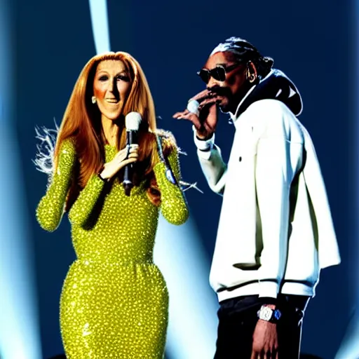 Prompt: Snoop Dogg duetting with Céline Dion