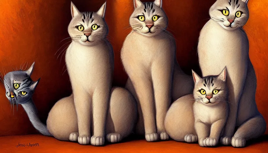 Image similar to artwork of really tall sitting cats by justin gerard, thick brush, 4 k resolution