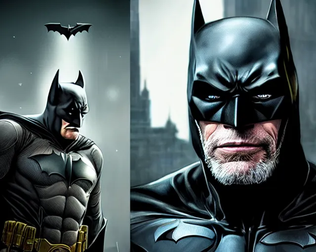 Image similar to highly detailed portrait of stephen lang as batman ( flashpoint ), in batman : arkham knight, stephen bliss, unreal engine, fantasy art by greg rutkowski, loish, rhads, ferdinand knab, makoto shinkai and lois van baarle, ilya kuvshinov, rossdraws, tom bagshaw, global illumination, radiant light, detailed and intricate environment