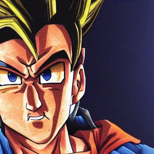 Image similar to photorealistic, goku with christopher walken ’ s face