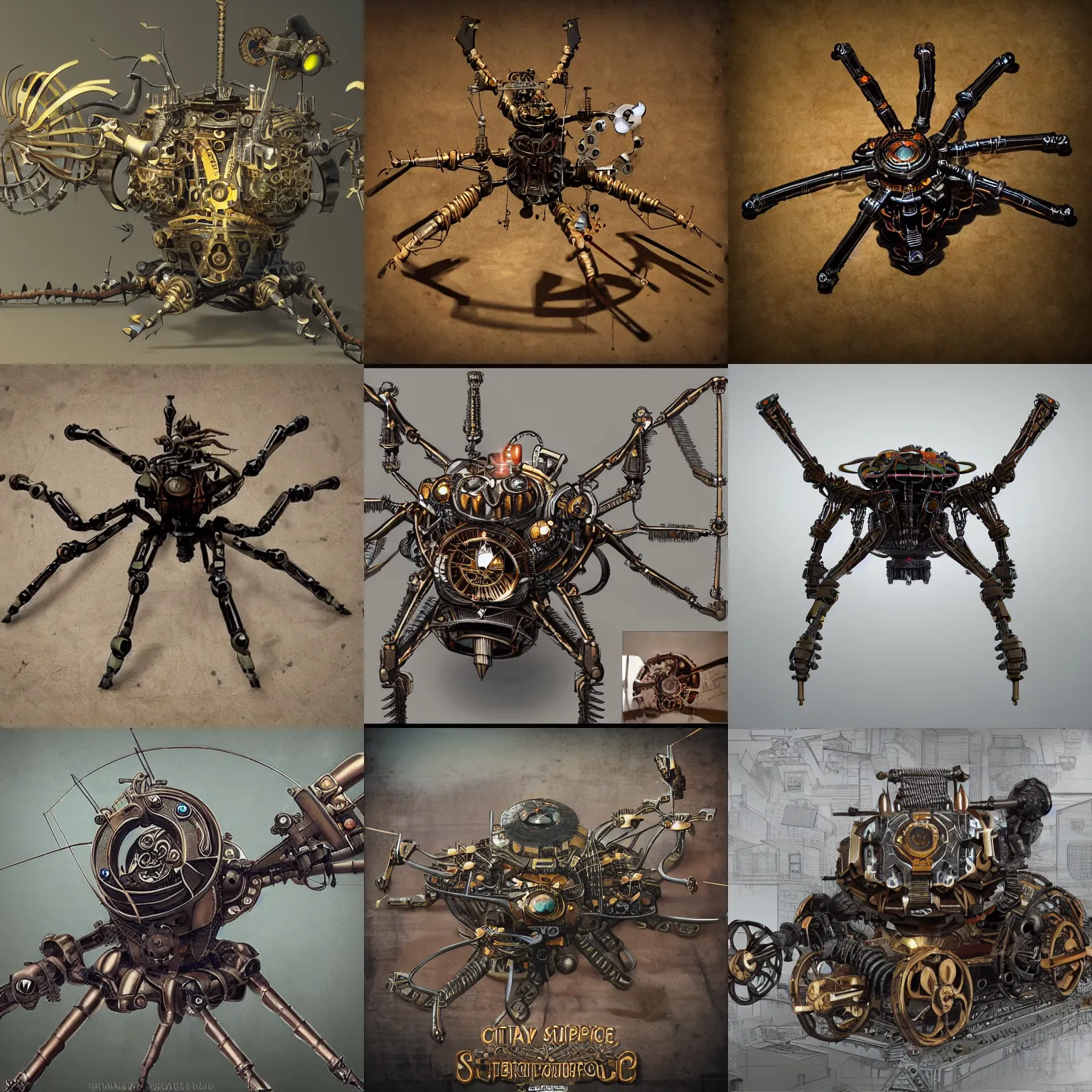 Prompt: city-sized mechanical spider, steampunk art, trending on artstation