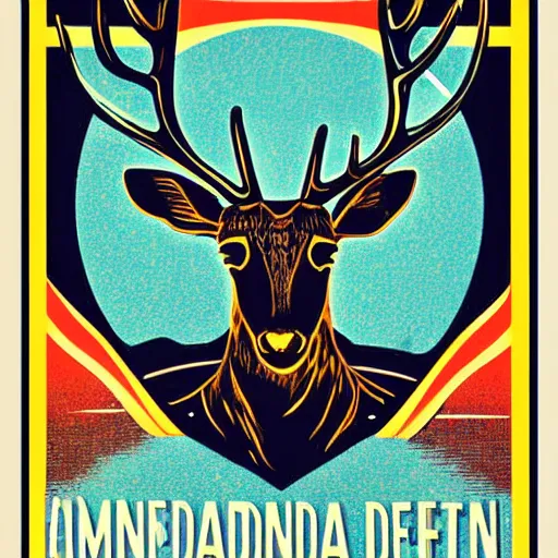 Prompt: propaganda Poster of a symmetric mechanical deer