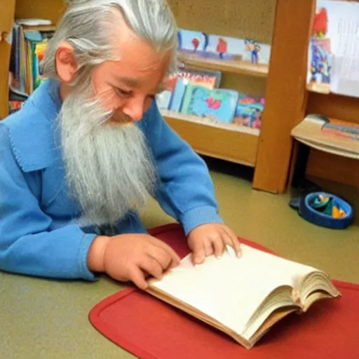 Image similar to gandalf reading books at kindergarden