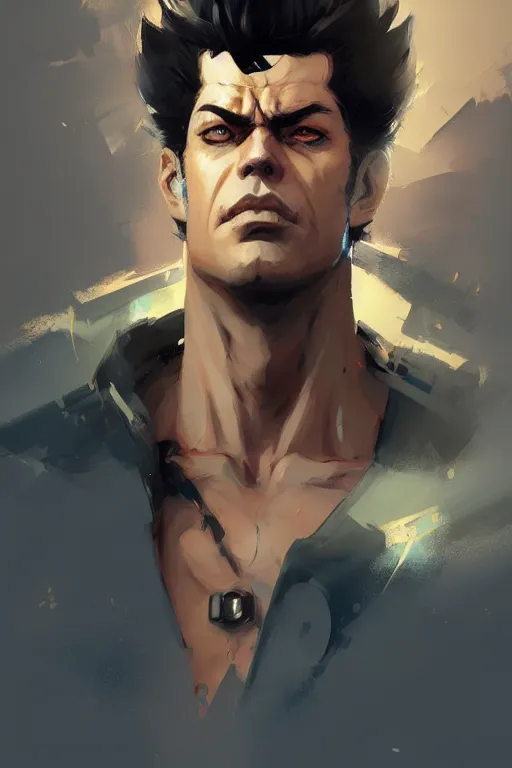 Prompt: epic half body portrait of jotaro kujo by greg rutkowski, highly detailed portrait, scifi, digital painting, artstation, concept art, smooth, sharp foccus ilustration, artstation hq