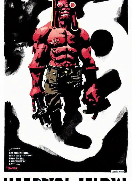 Prompt: hellboy poster by bill sienkiewicz