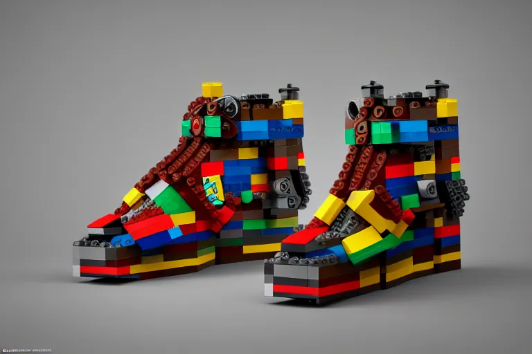 Image similar to sneaker made out of lego, steampunk, sculpture, cinema 4 d, octane render