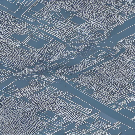 Image similar to blueprint of a city on a map axonometric exploded view, high detail, 8k, photorealistic