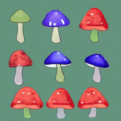 Prompt: post minimalistic jewel tone mushrooms