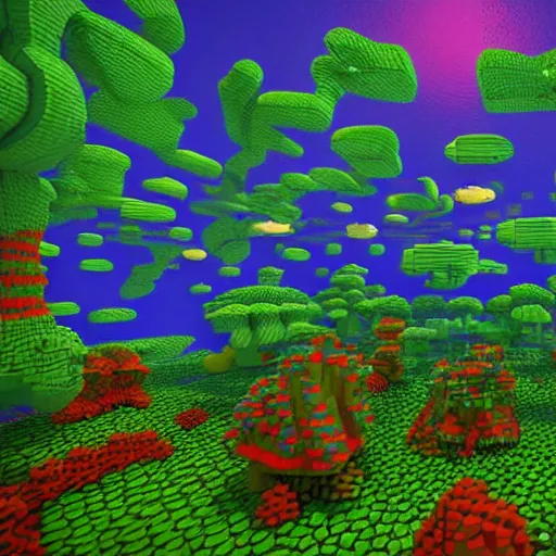 Image similar to aquatic psychedelic shoal scotch spore, by george inness and ghibli studios, voxel, # pixelart