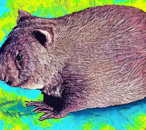 Image similar to digital art, colourful, a wombat relaxing