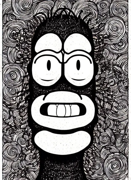 Image similar to junji ito style homer simpson, intricate, highly detailed, illustration, art by junji ito, junji ito