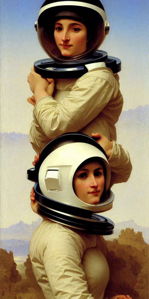 Prompt: portrait of a woman in astronaut helmets an ancient human species, by bouguereau