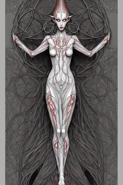 Image similar to digital art, centered full body of elven bride ,intricate, veins, by James Jean and by piet mondrian ultradetailed, charachter design, concept art, trending on artstation,