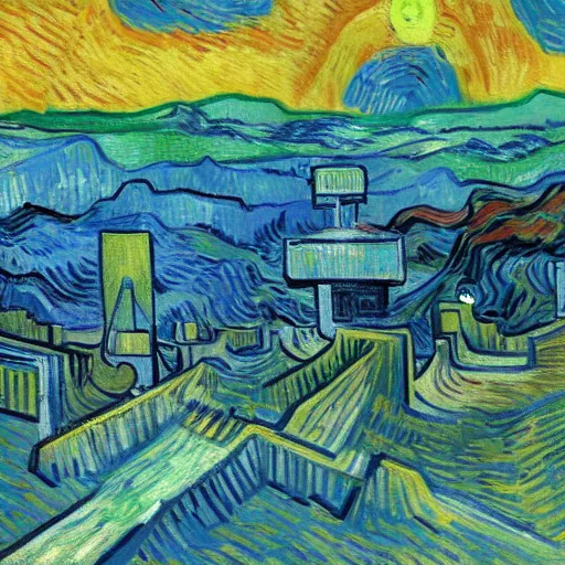 Prompt: a painting of a martian colony by vincent van gogh, featured on pixiv, futurism, sci - fi, post - impressionism, impressionism, painterly, detailed painting