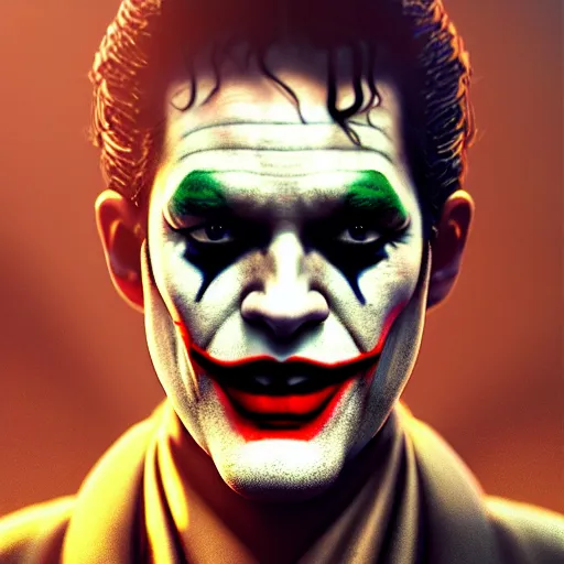 Image similar to lawrence fishburne by tom bagshaw, as the joker by ilya kuvshinov, rtx reflections, octane render 1 2 8 k, extreme high intricate details by wlop, digital anime art by ross tran, wide shot, close up shot, composition by sana takeda, dramatic lighting by greg rutkowski