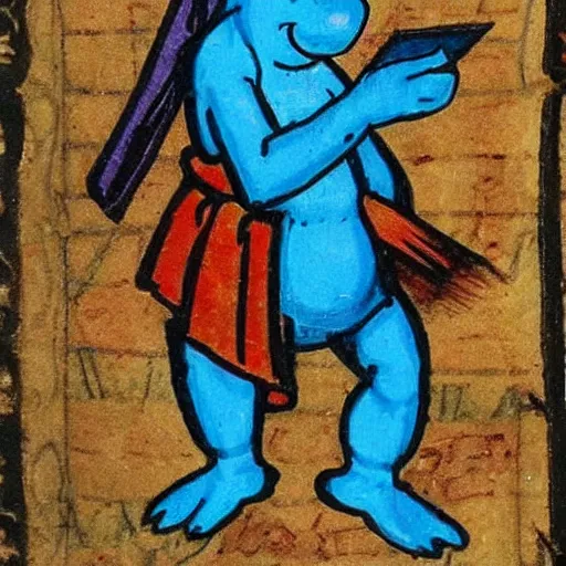 Image similar to medieval manuscript painting of a Smurf