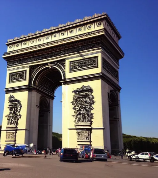 Prompt: photo of the arc de triomphe full of graffiti