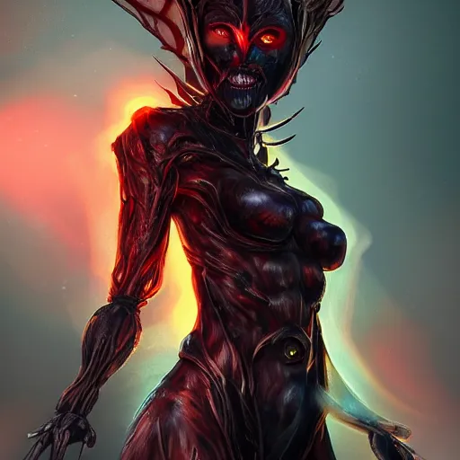 Prompt: hot humanoid insect woman, toned build, wearing armor, large mosquito wings, evil smile and glowing eyes, burning world, dark art, digital art, artstation, concept art, 4 k, 8 k