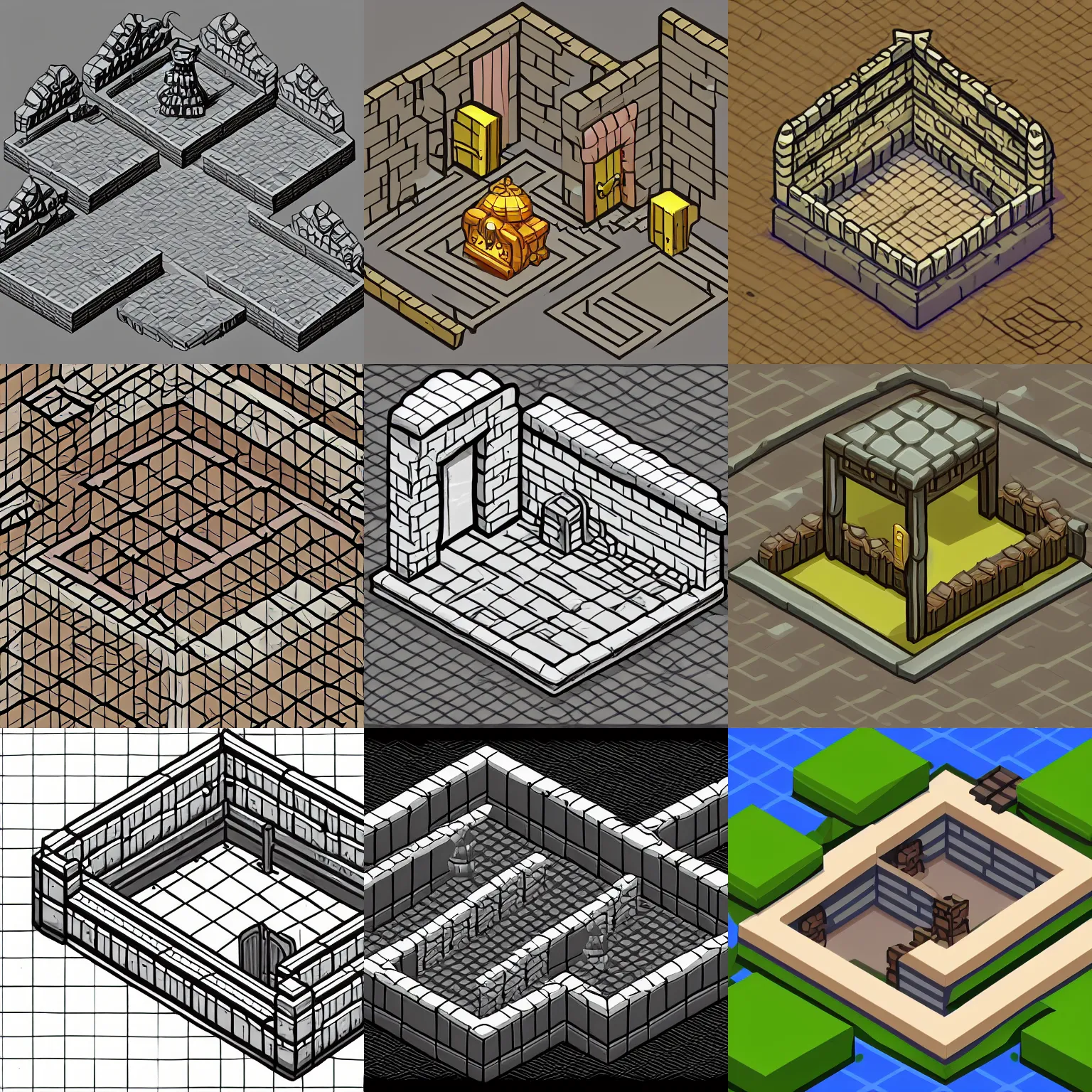 Prompt: isometric dungeon entrance, lineart from resource gathering game