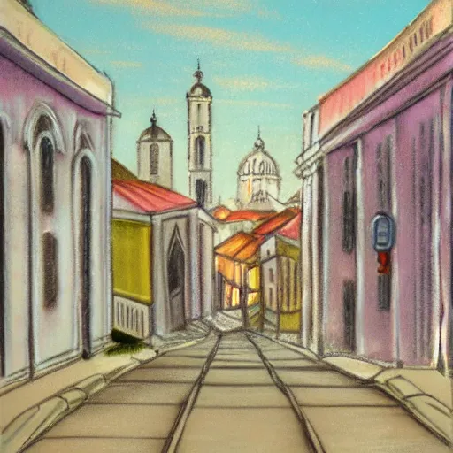 Prompt: city of lisbon, concept art, pastel soft colors, in the style of robert hickox, oscar galvan