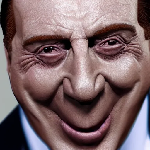 Image similar to Silvio Berlusconi with lots of snow on nostrils and tongue, open mouth extreme close up, hyper realistic and colorful, trending on artstation