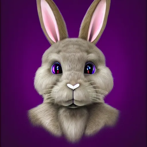 Prompt: portrait of a purple rabbit animatronic mascot,digital art,detailed