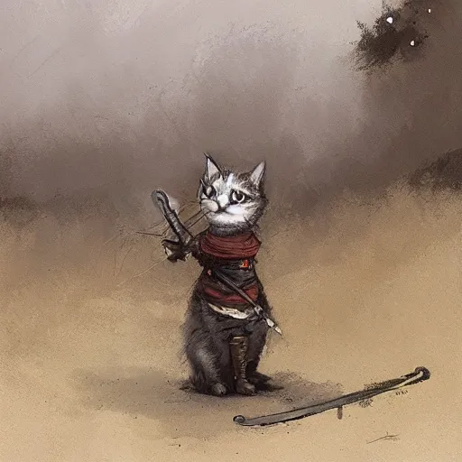 Image similar to a cat holding a sword by jakub rozalski