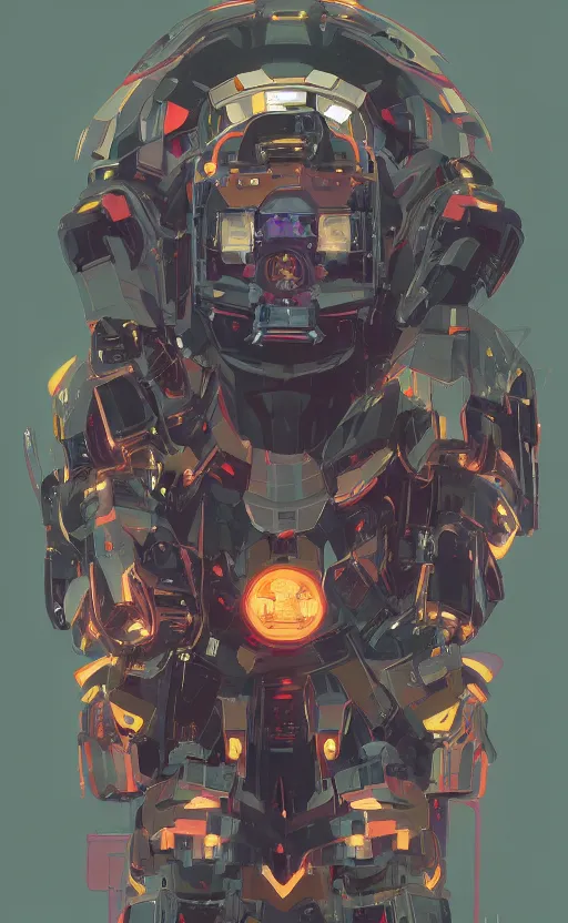 Image similar to upper half portrait of colourful army mecha robot in front of black background, art by hsiao - ron cheng & alphonse mucha, highly detailed, digital painting, concept art, illustration, smooth sharp focus, intricate, symmetry, black backdrop, artstation,