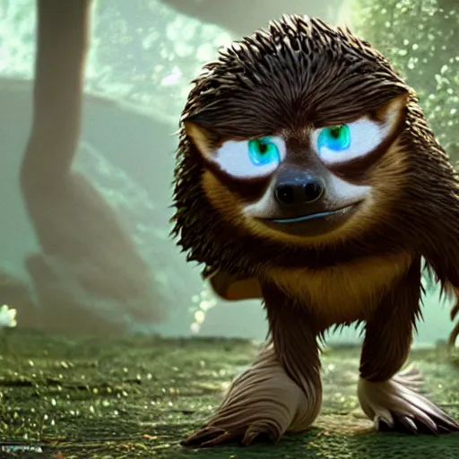 Image similar to sonic the hedgehog as a sloth, weta hyperrealism cinematic lighting and compositon