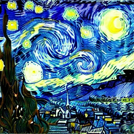 Image similar to hyperrealistic mixed media image of starry night by van gogh, stunning 3 d render inspired art by greg rutkowski and xiang duan and thomas eakes, perfect symmetry, flesh texture, realistic, highly detailed attributes and atmosphere, dim volumetric cinematic lighting, 8 k octane detailed render, post - processing, masterpiece,