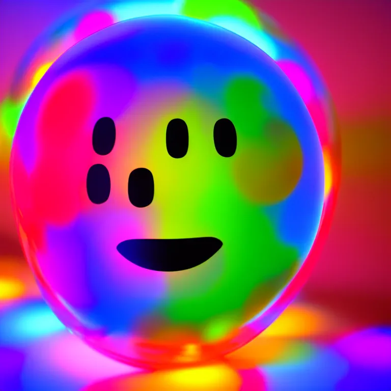 Prompt: 3d colorful glass sphere emoticon smile, fluorescent, neon, centered , hyper realism, high detail, octane render, 8k