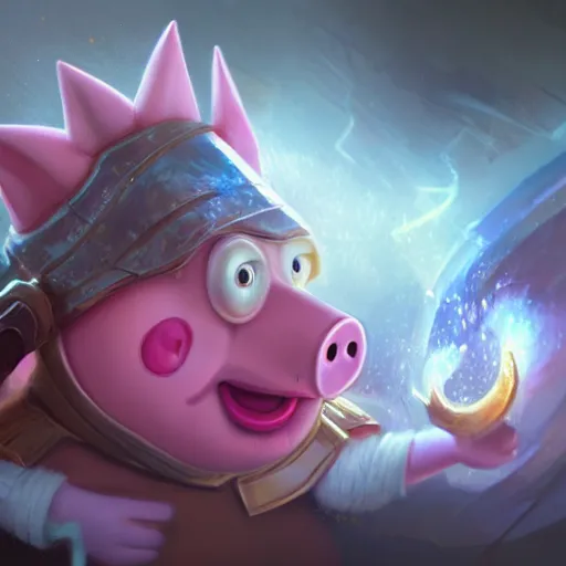 Image similar to Portrait of Peppa Pig, League of Legends amazing splashscreen artwork, splash art,natural light, elegant, intricate, fantasy, atmospheric lighting, by Greg rutkowski, league of legends splash art, hd wallpaper, ultra high details