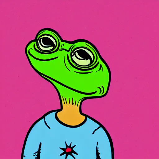 Image similar to pepe the frog in the city, illustration by matt furie