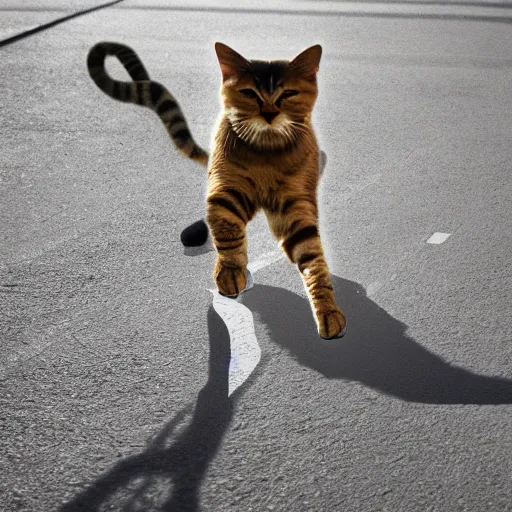 Image similar to cat using bicycle, photo realistic, realistic lighting, realistic shadows, 4 k