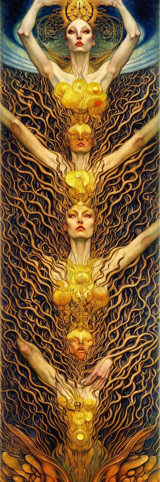 Image similar to Divine Chaos Engine by Karol Bak, Jean Delville, William Blake, Gustav Klimt, and Vincent Van Gogh, symbolist, visionary