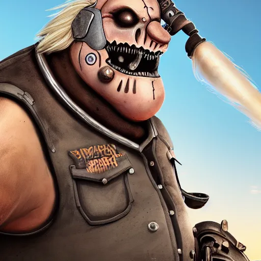 Image similar to roadhog from overwatch as immortan joe from mad max fury road, 4k, high detail, high-resolution photograph, professional photography, ultra-detail