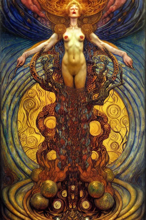 Image similar to Divine Chaos Engine by Karol Bak, Jean Delville, William Blake, Gustav Klimt, and Vincent Van Gogh, symbolist, visionary