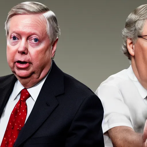 Image similar to lindsey graham and mitch mcconnell strung out on uppers and in search of a fix, hdr 4k photograph, ultrarealistic