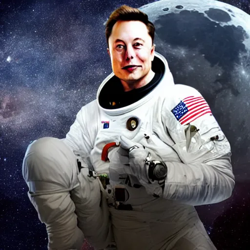 Prompt: elon musk in a suite sitting on the moon