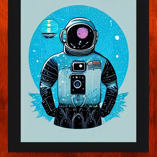 Prompt: astronaut inspired by René Laloux,Dan Mumford, stars,