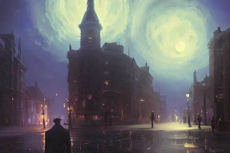 Image similar to an victorian city, scene in the night with a tentacle horror in the sky. full moon, 1 8 9 0, key visual, conceptart, ambient lighting, highly detailed, digital painting, artstation, concept art, sharp focus, by makoto shinkai and akihiko yoshida and greg manchess