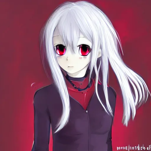 Prompt: white hair, red eyes, two little horns on the head, anime style, anime girl, sketch