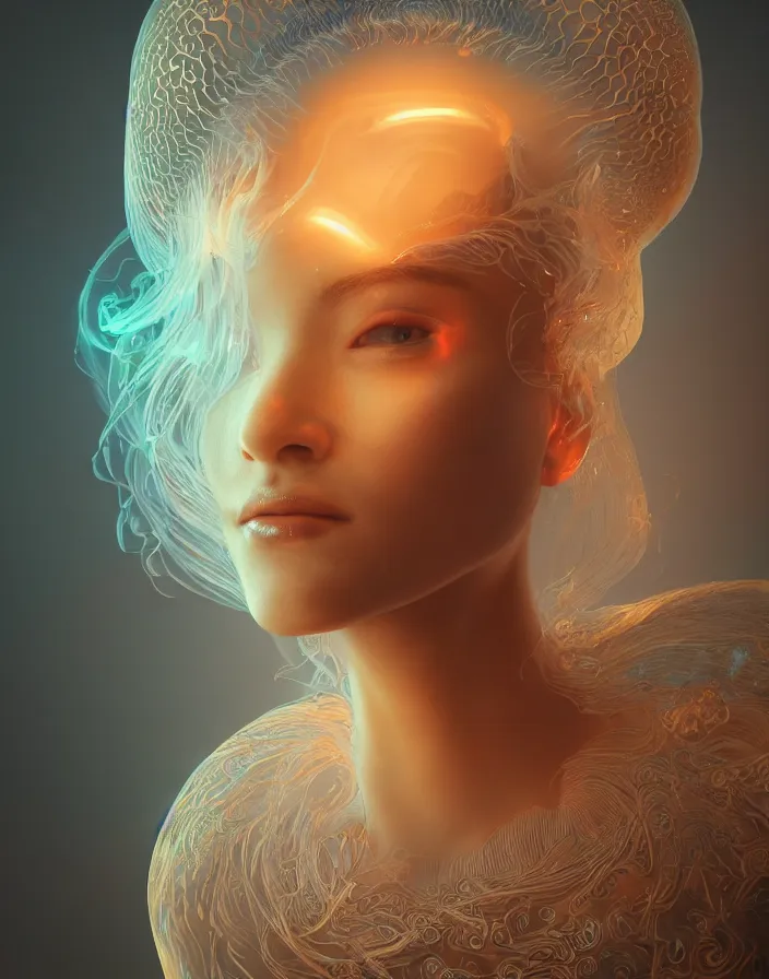 Image similar to goddess portrait. jellyfish phoenix head. intricate artwork by Tooth Wu and wlop and beeple. octane render, trending on artstation, greg rutkowski very coherent symmetrical artwork. cinematic, hyper realism, high detail, octane render, 8k