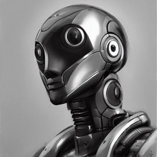 Image similar to robot study concept art oil painting, black and white, by jama jurabaev, highly detailed, brush hard, artstation